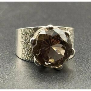 Taxco Mexico Silver Ring with Large Smokey Topaz Stone - Size 6